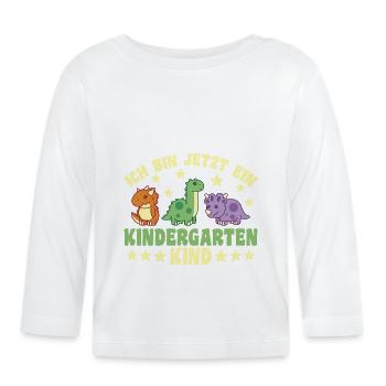 Kindergarten Dino Ich bin jetzt ein - Baby Bio-Langarmshirt - Weiß - Vorne
