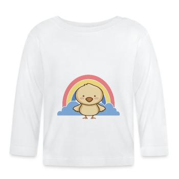 Une poussin avec naissance de douche de bébé arc-en-ciel - T-shirt manches longues bio Bébé - blanc - Devant