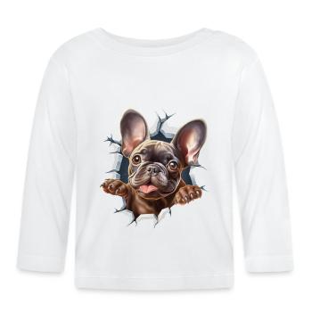 Niedliche Französische Bulldogge - Baby Bio-Langarmshirt - Weiß - Vorne