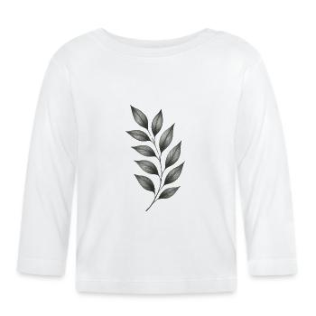 Gray Leaf Branches Botanical Minimal Lines - Organic Baby Long Sleeve T-Shirt - white - Front