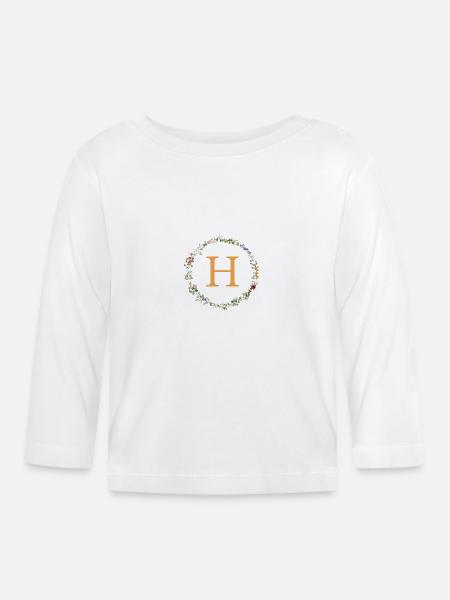 H Monogramm, Blumenkranz-Wildblumen - Baby Bio-Langarmshirt - Weiß