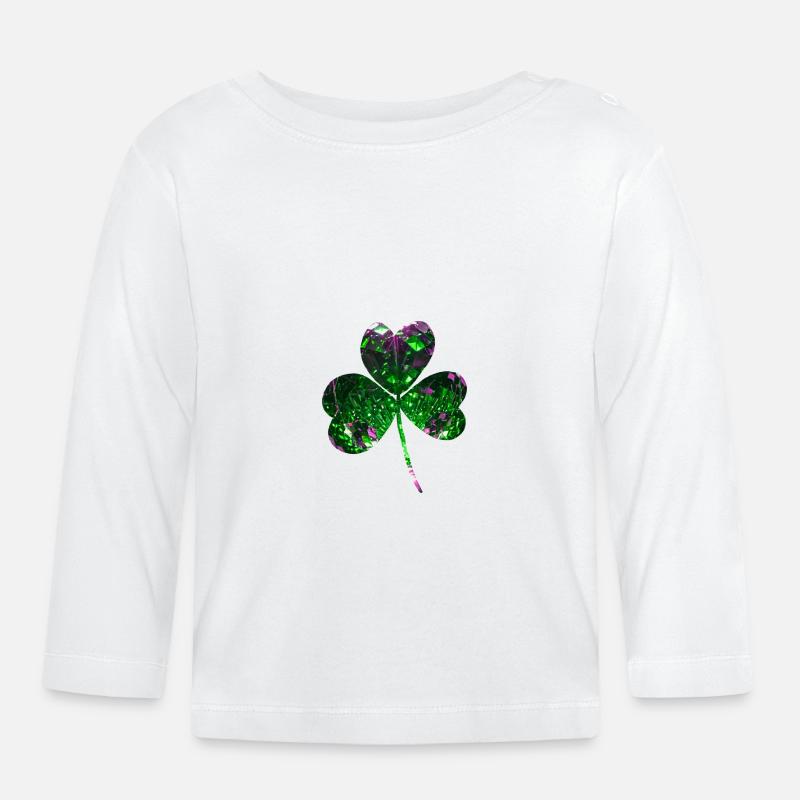 Trèfle, paillettes, trèfle, feuille, vert - T-shirt manches longues bio Bébé - blanc