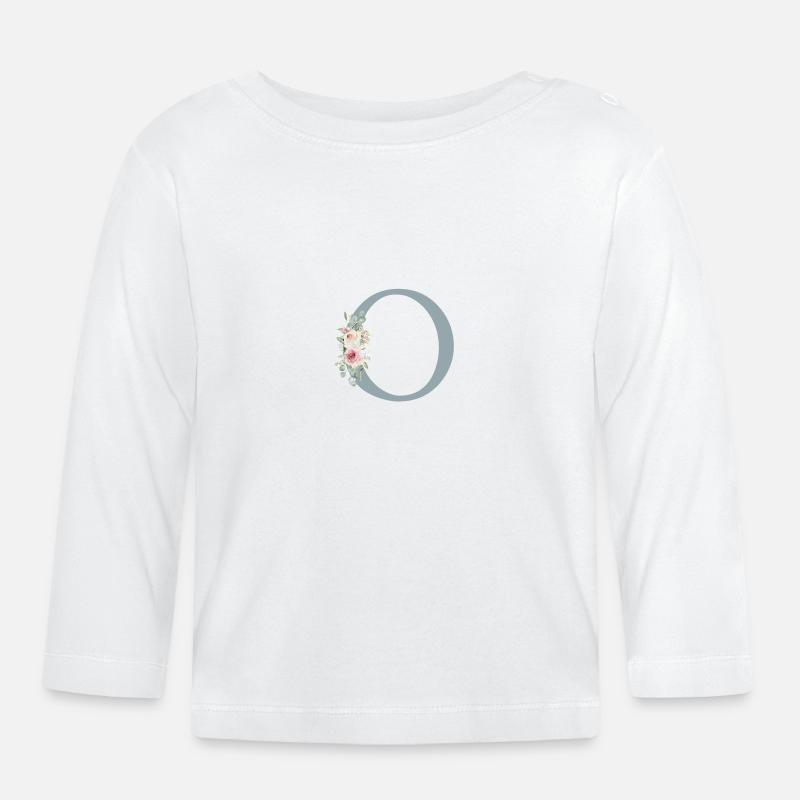 O| Monogramm | Eukalyptus-Pastell-Blumen-Blau - Baby Bio-Langarmshirt - Weiß