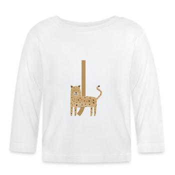 J - JAGUAR - ABC, Alphabet, Lettre, Animal, Nom - T-shirt manches longues bio Bébé - blanc - Devant