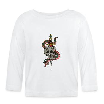 Skull Dagger Snake Tattoo Illustration - Baby Bio-Langarmshirt - Weiß - Vorne