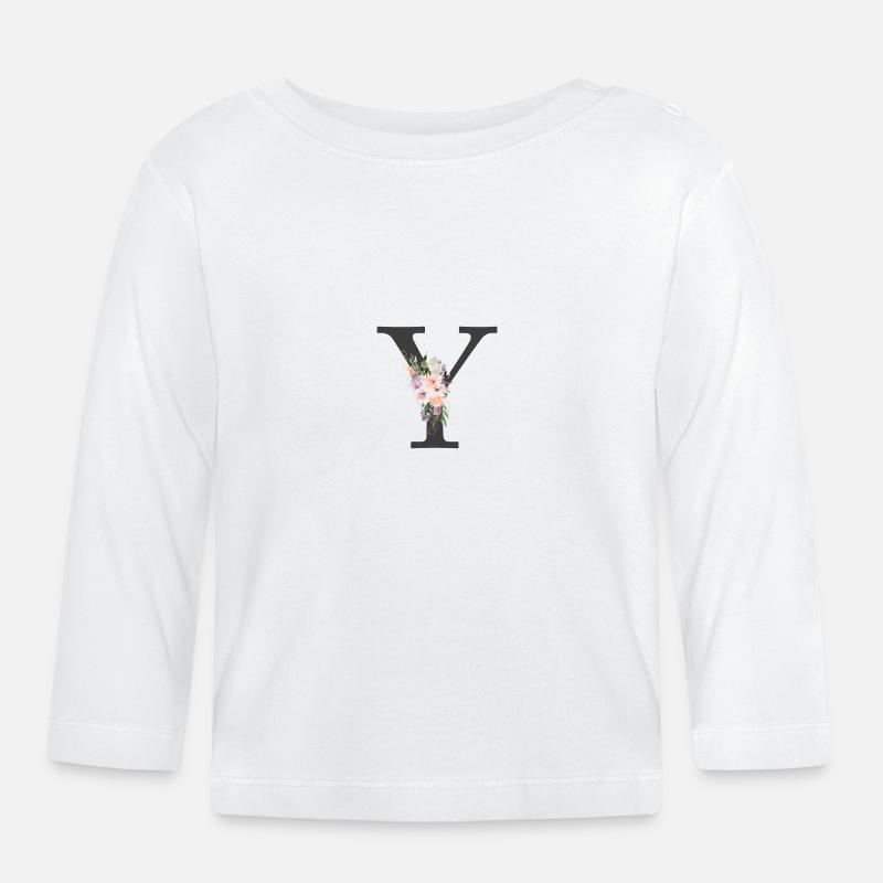 Lettre Y, Monogramme, Fleurs - T-shirt manches longues bio Bébé - blanc