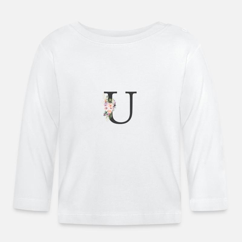 Lettre U, Monogramme, Fleurs - T-shirt manches longues bio Bébé - blanc