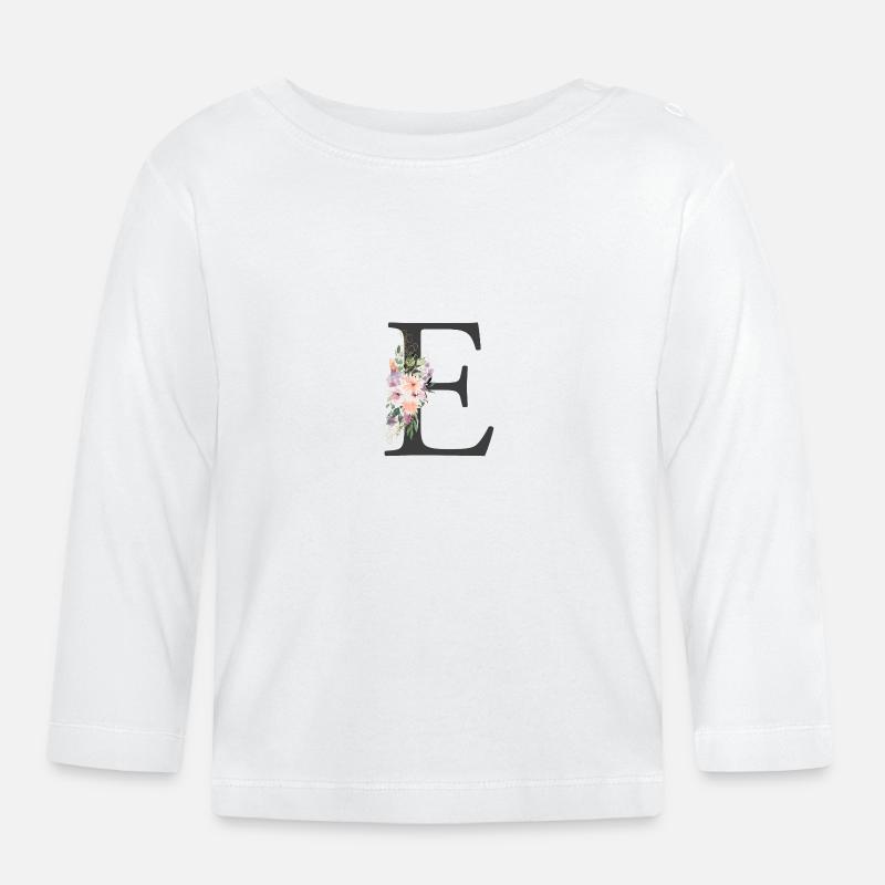 Buchstabe E, Monogramm, Blumen - Baby Bio-Langarmshirt - Weiß