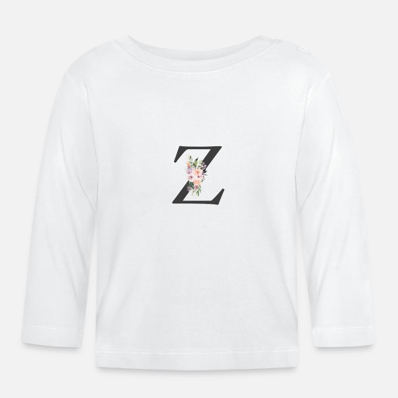 Buchstabe Z, Monogramm, Blumen - Baby Bio-Langarmshirt - Weiß