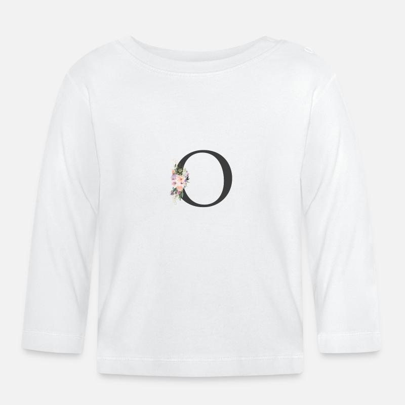 Buchstabe O, Monogramm, Blumen - Baby Bio-Langarmshirt - Weiß