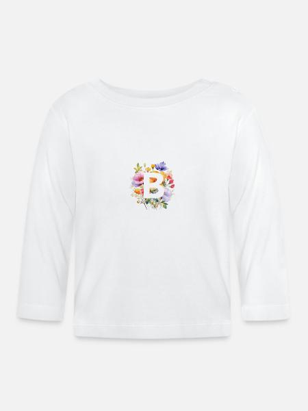 B Monogramm , bunter Blumenstrauss - Baby Bio-Langarmshirt - Weiß