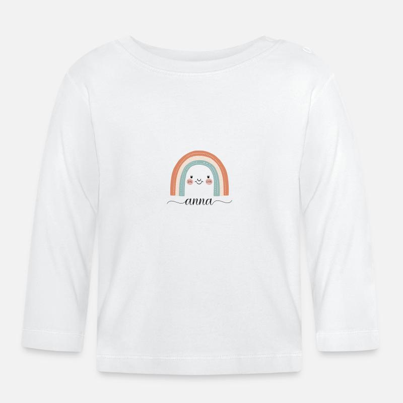 Anna! Regenbogen, personalisierbar - Baby Bio-Langarmshirt - Weiß