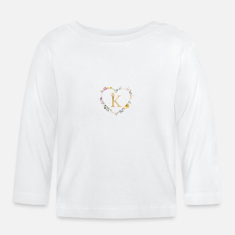 Buchstabe K, Monogramm, Herz, personalisierbar - Baby Bio-Langarmshirt - Weiß