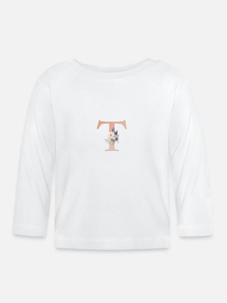 T Monogram, Floral, Boho - Organic Baby Long Sleeve T-Shirt - white