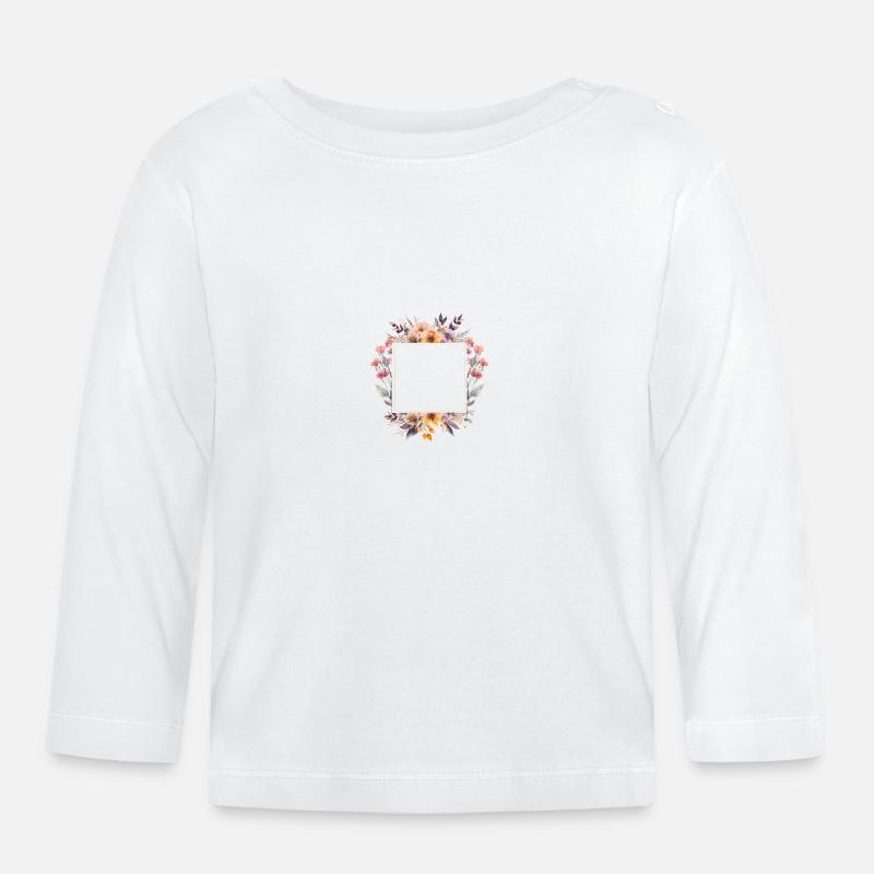 Personalisierbar Boho Bouquet eckig - Baby Bio-Langarmshirt - Weiß