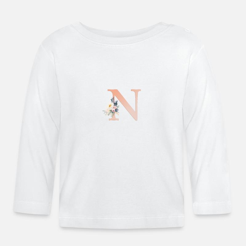 N Monogramm , Floral, Boho - Baby Bio-Langarmshirt - Weiß