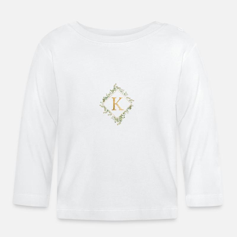 K Monogramm Eukalyptus Kranz - Baby Bio-Langarmshirt - Weiß