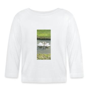 Cygnes au bord de l’eau à la lumière du matin - T-shirt manches longues bio Bébé - blanc - Devant