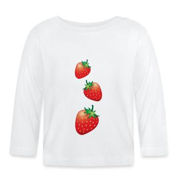 3 fraises descendant - T-shirt manches longues bio Bébé - blanc - Devant