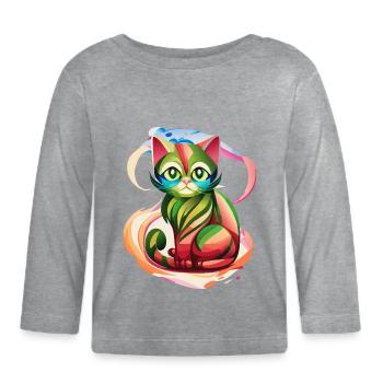 Color Burst Cat - Baby Bio-Langarmshirt - Grau meliert - Vorne
