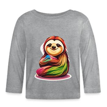 Paresseux câlin - T-shirt manches longues bio Bébé - gris chiné - Devant
