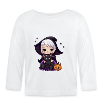 Cute witch with black cat - Organic Baby Long Sleeve T-Shirt - white - Front
