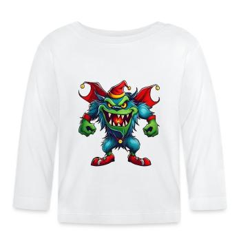 Ugly Christmas Monster with Santa Hat - Organic Baby Long Sleeve T-Shirt - white - Front