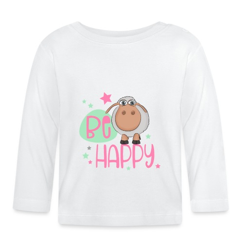 Be happy Schaf - Glückliches Schaf - Glücksschaf - Baby Bio-Langarmshirt