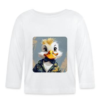 Naughty little duck with bow tie - Organic Baby Long Sleeve T-Shirt - white - Front