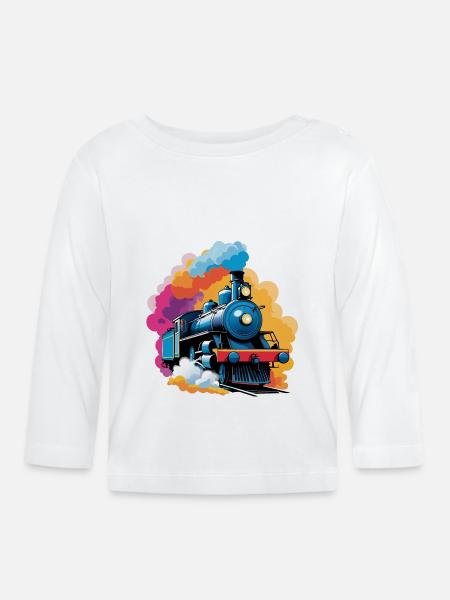 colourful steam locomotive for little railway workers - Organic Baby Long Sleeve T-Shirt - white