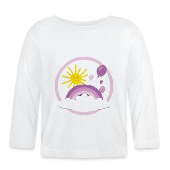Luftiger Kinder Regenbogen in rosa. - Baby Bio-Langarmshirt - Weiß - Vorne