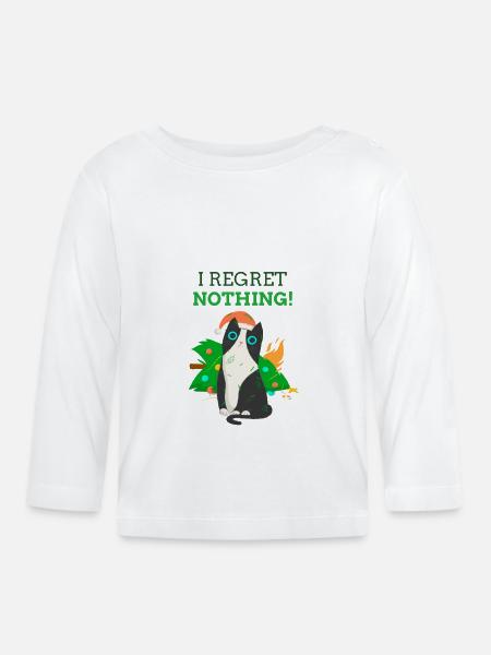 Weihnachtspullover mit Katze - ich bereue nichts - Baby Bio-Langarmshirt - Weiß