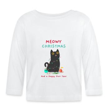 Pull de Noël chat - T-shirt manches longues bio Bébé - blanc - Devant