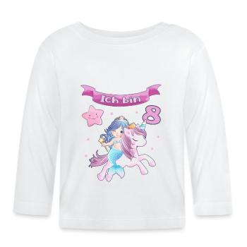 8. Geburtstag - Meerjungfrau mit Einhorn Mädchen 8 - Baby Bio-Langarmshirt - Weiß - Vorne