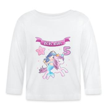 5. Geburtstag - Meerjungfrau mit Einhorn Mädchen 5 - Baby Bio-Langarmshirt - Weiß - Vorne