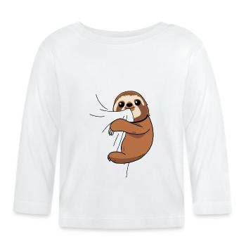Sloth eats fabric - Organic Baby Long Sleeve T-Shirt - white - Front