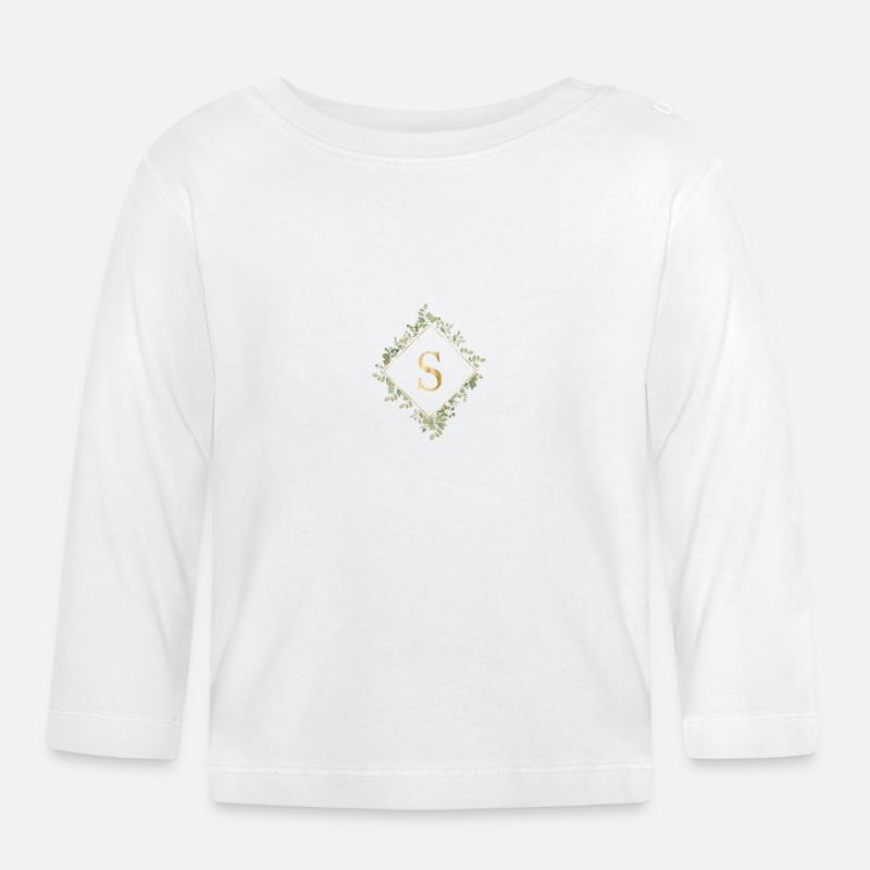 S Monogramm Eukalyptus Kranz - Baby Bio-Langarmshirt - Weiß