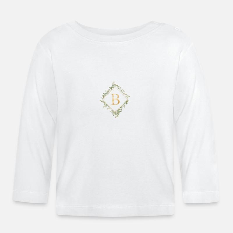 B Monogramm Eukalyptus Kranz - Baby Bio-Langarmshirt - Weiß