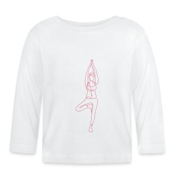 2 Yoga Vrikshasana oder der Baum | 3. Rosa Flamme - Baby Bio-Langarmshirt - Weiß - Vorne