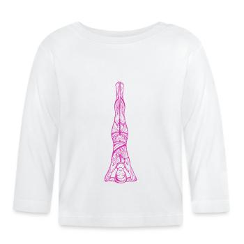 03 Sirshasana ou yoga de la tête | Traits de dessin - T-shirt manches longues bio Bébé - blanc - Devant