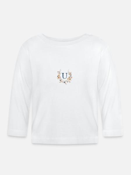 U Monogramm , Floral, Boho - Baby Bio-Langarmshirt - Weiß