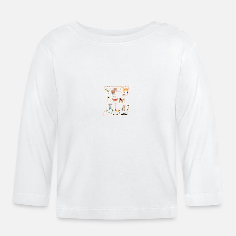 Buchstabe E, Monogramm, Tiermuster - Baby Bio-Langarmshirt - Weiß