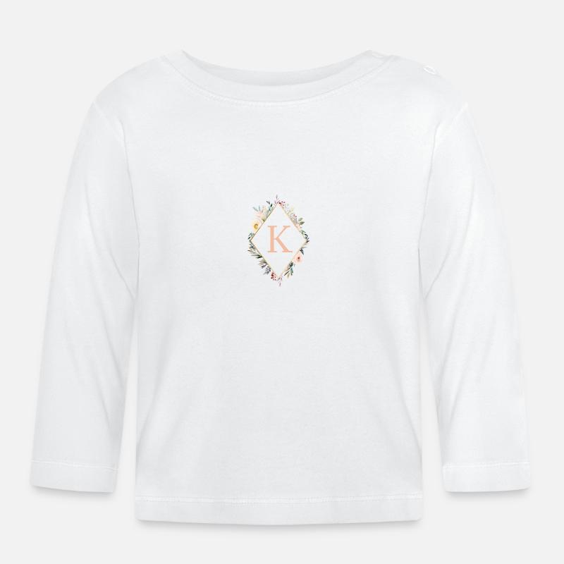K monogramme, Floral, Boho - T-shirt manches longues bio Bébé - blanc