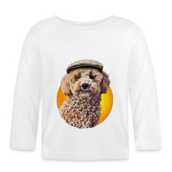 Poodle Pepe with cap - Organic Baby Long Sleeve T-Shirt - white - Front