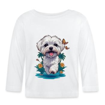 Maltese Puppy 🐾 - Organic Baby Long Sleeve T-Shirt - white - Front