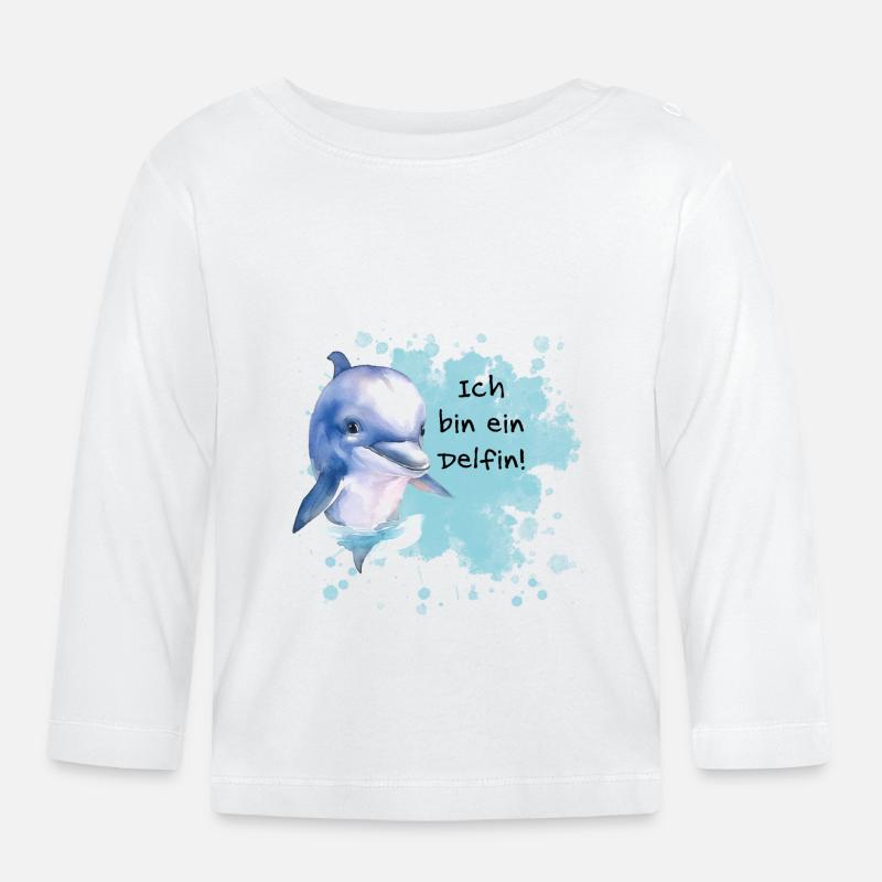 Ich bin ein Delfin! - Baby Bio-Langarmshirt - Weiß