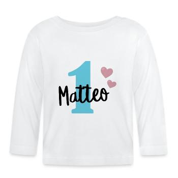 Matteo Prénom 1 An Bébé 1er Anniversaire Cadeau - T-shirt manches longues bio Bébé - blanc - Devant