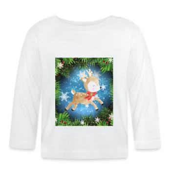 Cerf mignon à NOEL dans les étoiles - T-shirt manches longues bio Bébé - blanc - Devant