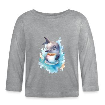 Dolphin with coffee watercolor style - Organic Baby Long Sleeve T-Shirt - heather grey - Front