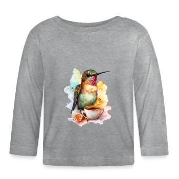 Hummingbird with coffee watercolor style - Organic Baby Long Sleeve T-Shirt - heather grey - Front